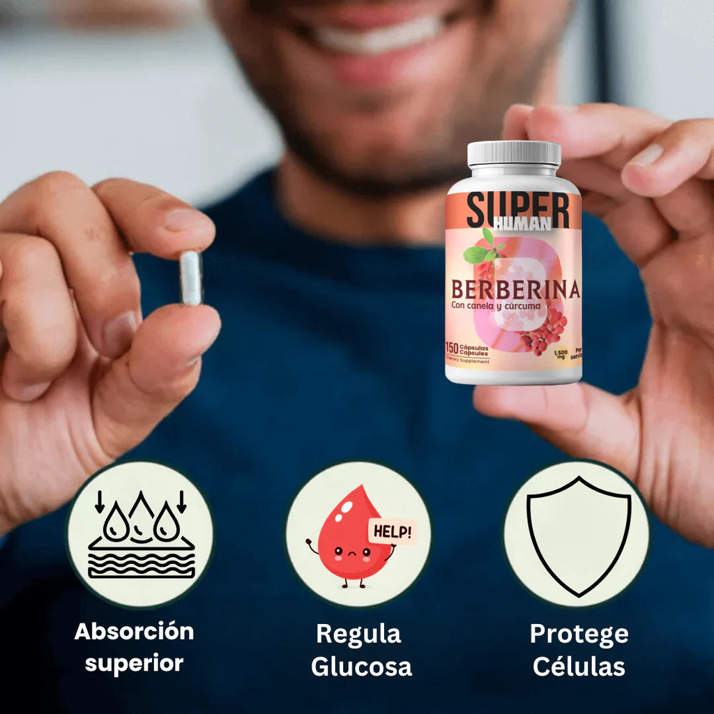 Berberina HCL™ - Cápsulas de Equilibrio de la Glucosa y Prevención Diabética con Canela y Cúrcuma (150 Cápsulas)