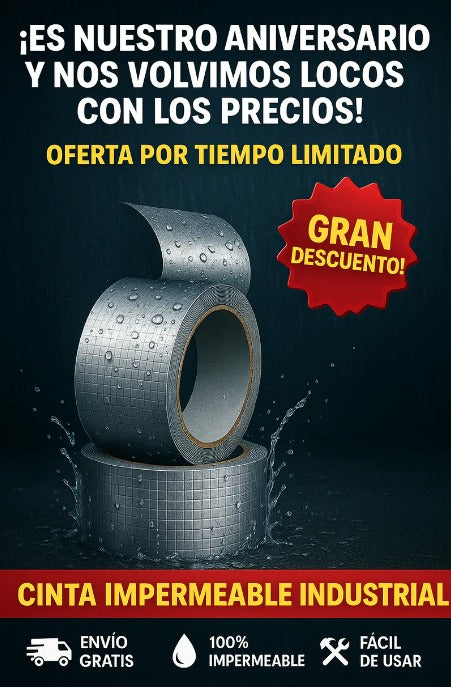 2x1 Cinta Impermeable Industrial - Rollo 10cm x 5mts