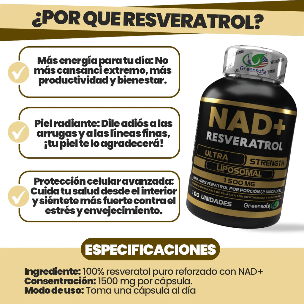🧠 NAD + Resveratrol – Enfoque mental, energía y juventud en cada cápsula 💊