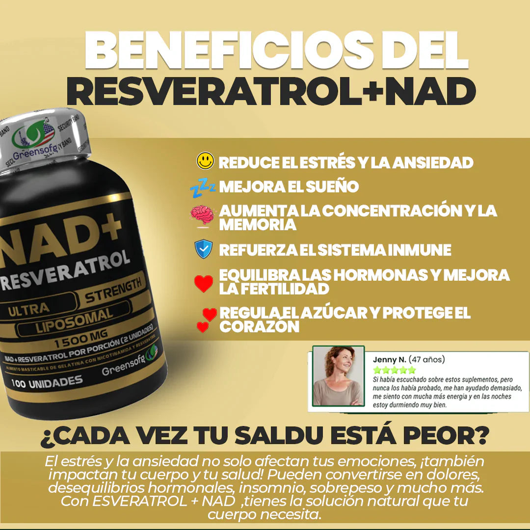 🧠 NAD + Resveratrol – Enfoque mental, energía y juventud en cada cápsula 💊